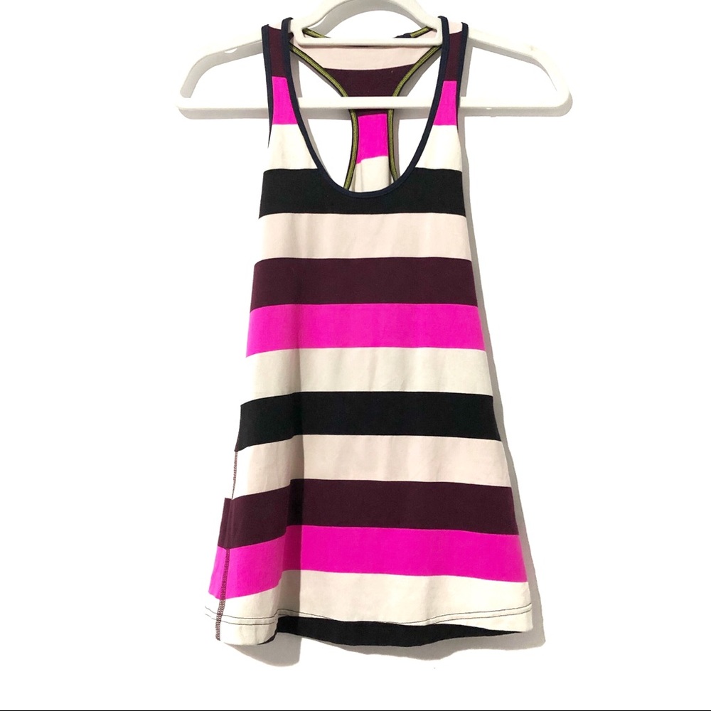 lululemon athletica Pink and Black Striped Tank Top